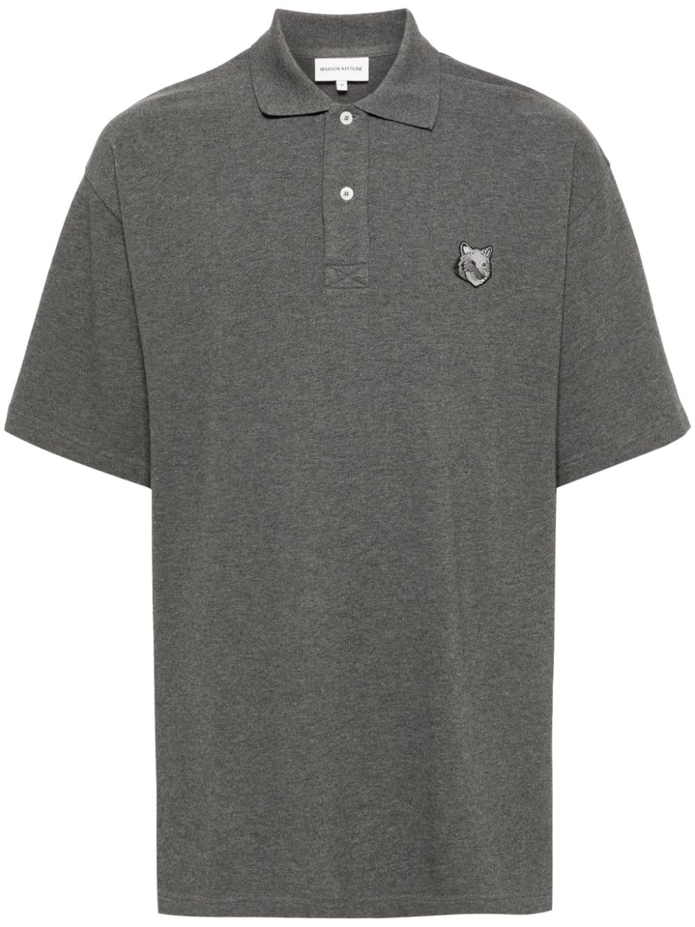 Shop Maison Kitsuné Fox-motif Cotton Polo Shirt In Grey