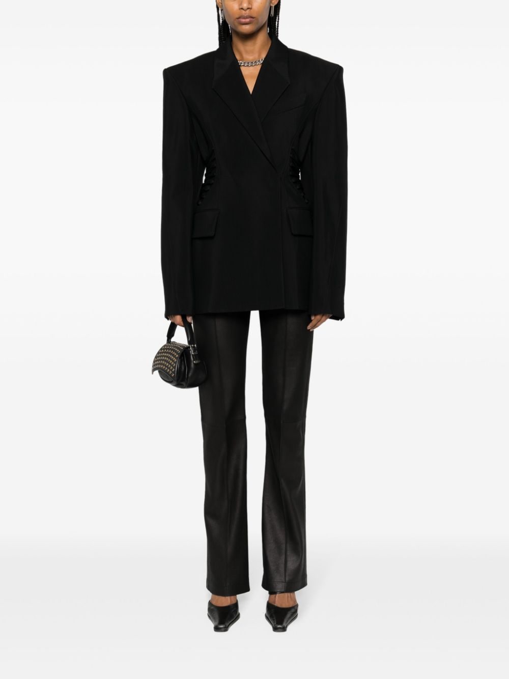 Shop Mugler Laced-up Blazer In Black