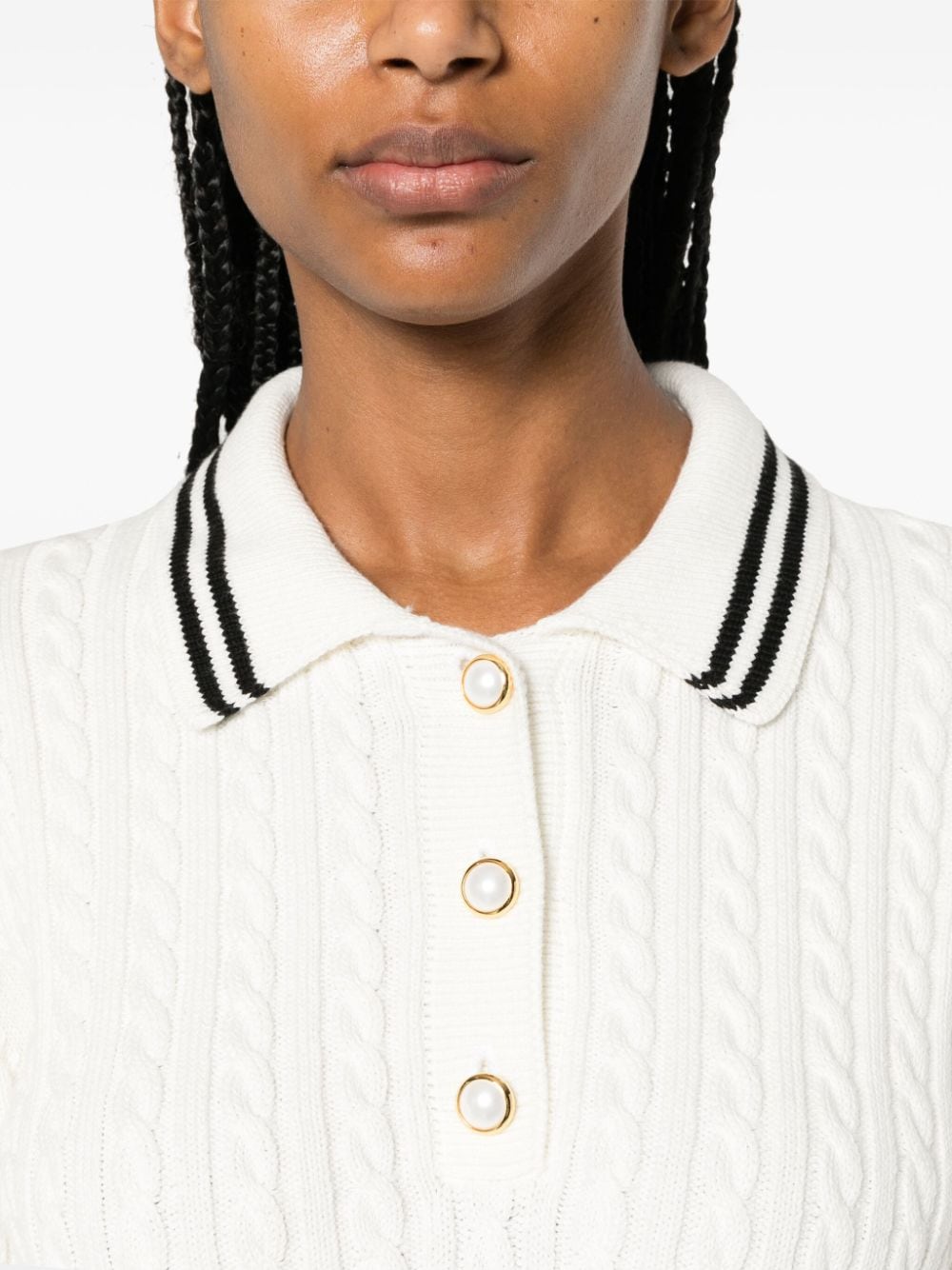 Shop Alessandra Rich Cable-knit Polo Jumper In Neutrals