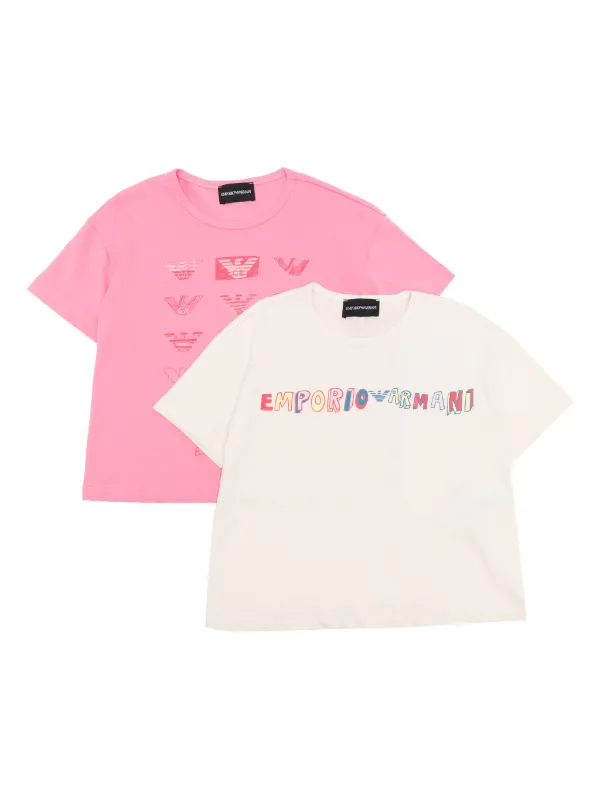 Tシャツ・カットソー Emporio Armani Pink Cotton T-Shirt Emporio Armani Kids logo-print Cotton T-shirt (pack Of two