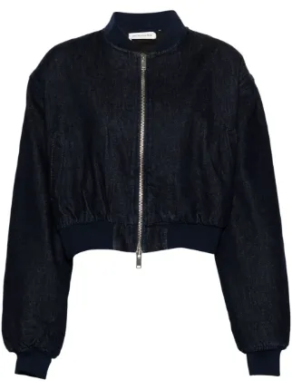 THE FRANKIE SHOP ミッキー クロップドデニムボンバージャケット Micky cropped denim bomber jacket in blue - The Frankie Shop