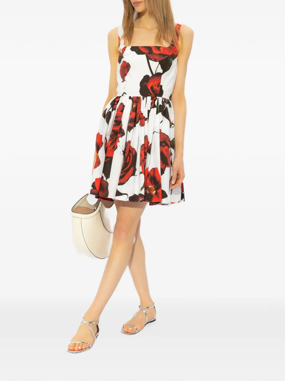 Alexander McQueen Flared mini-jurk met bloemenprint Wit