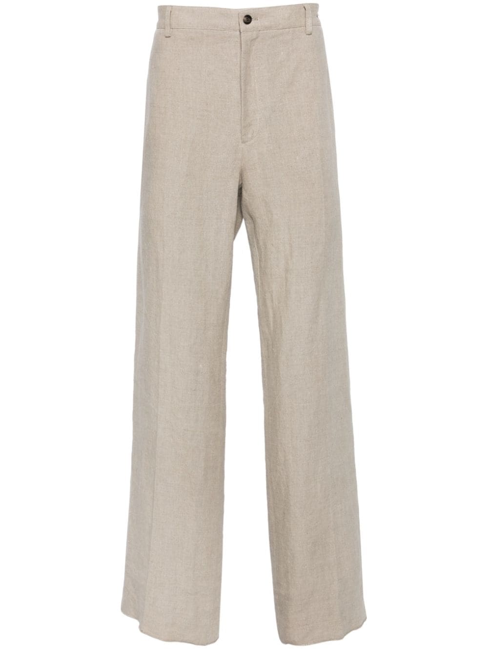 Shop Ferragamo Straight Linen Trousers In Neutrals