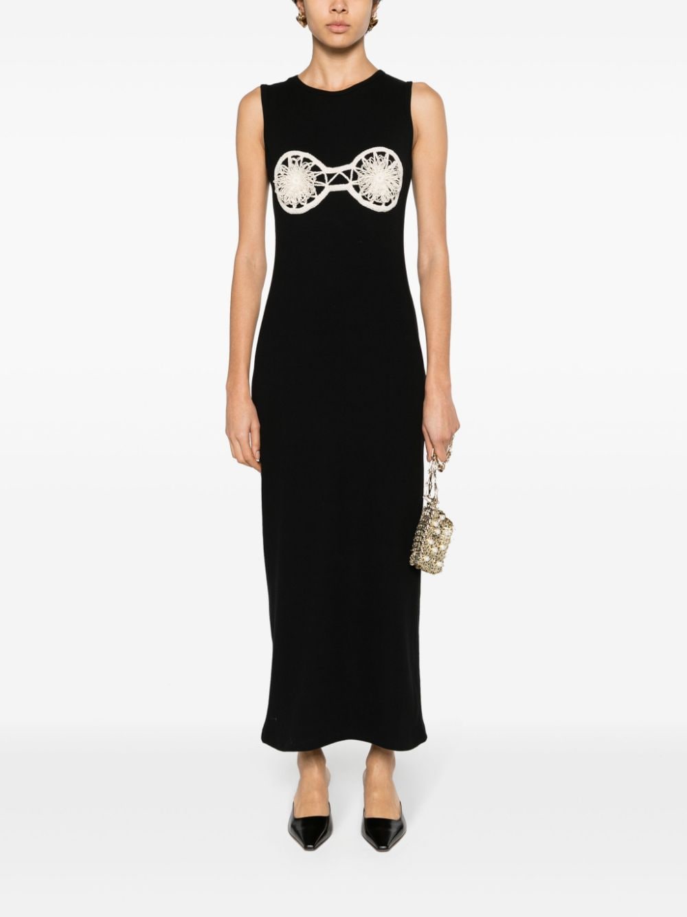 Shop Magda Butrym Crochet-detailed Cotton Maxi Dress In Black