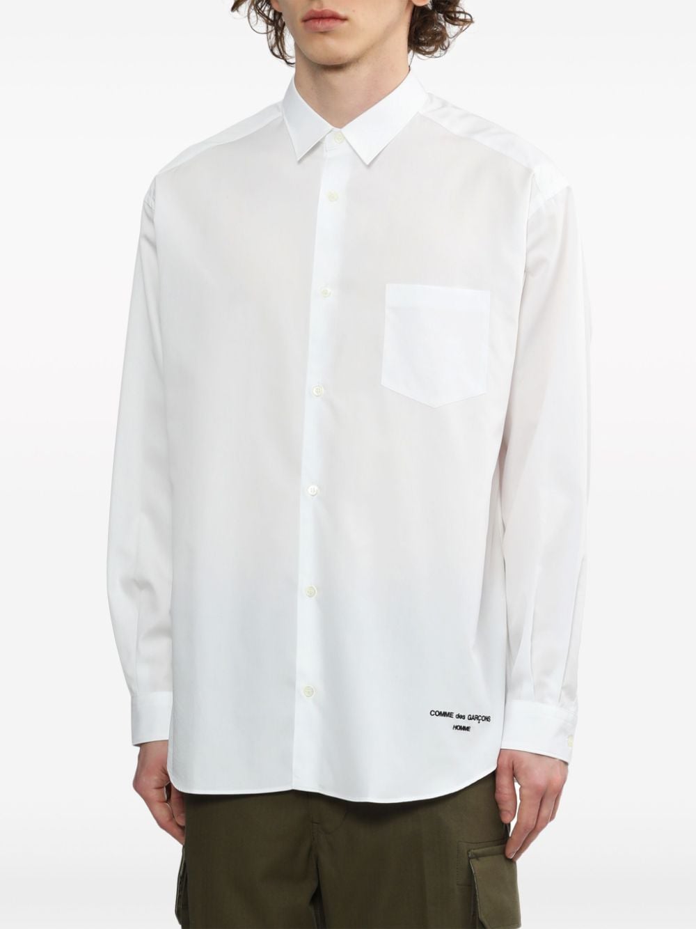 Shop Comme Des Garçons Homme Deux Logo-embroidered Cotton Shirt In White