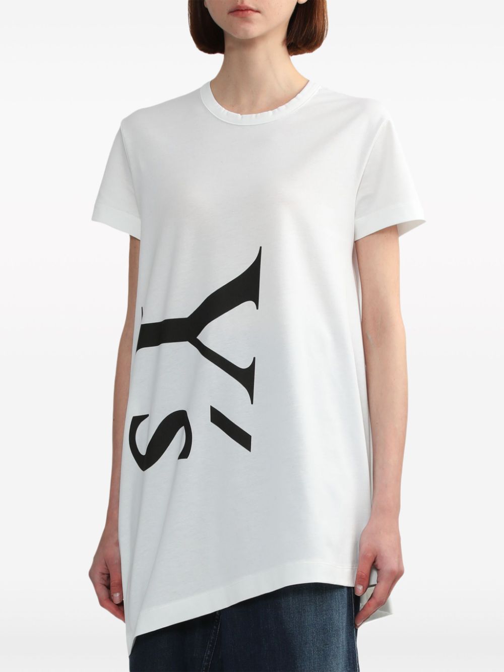 Shop Y's Logo-print Asymmetric-hem Cotton T-shirt In White