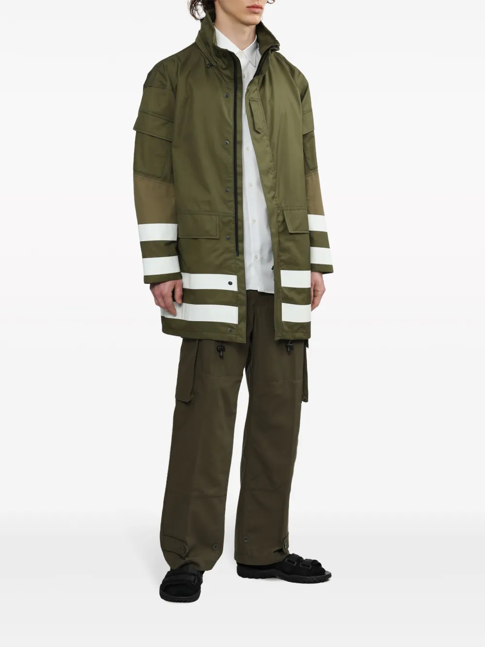 Shop Comme Des Garçons Homme Deux Stripe-trim Parka Coat In Green