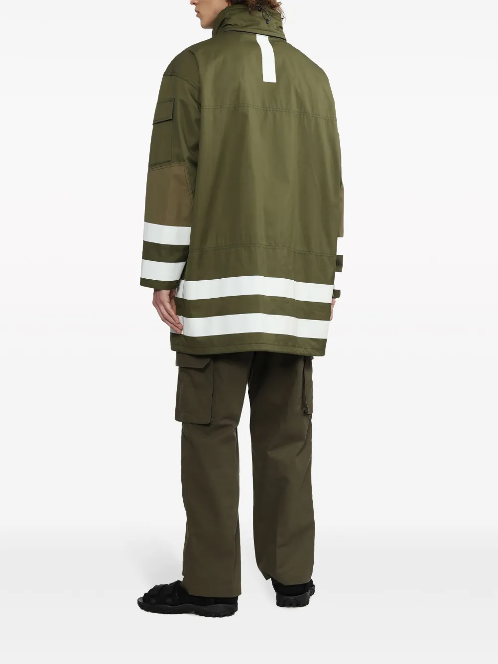 Shop Comme Des Garçons Homme Deux Stripe-trim Parka Coat In Green