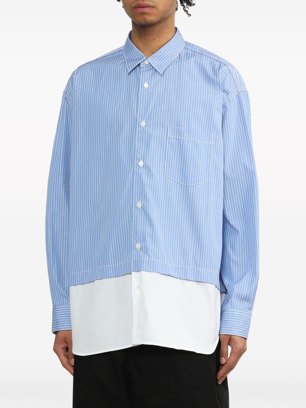 Shop Comme Des Garçons Homme Deux Layered-hem Striped Shirt In Blue