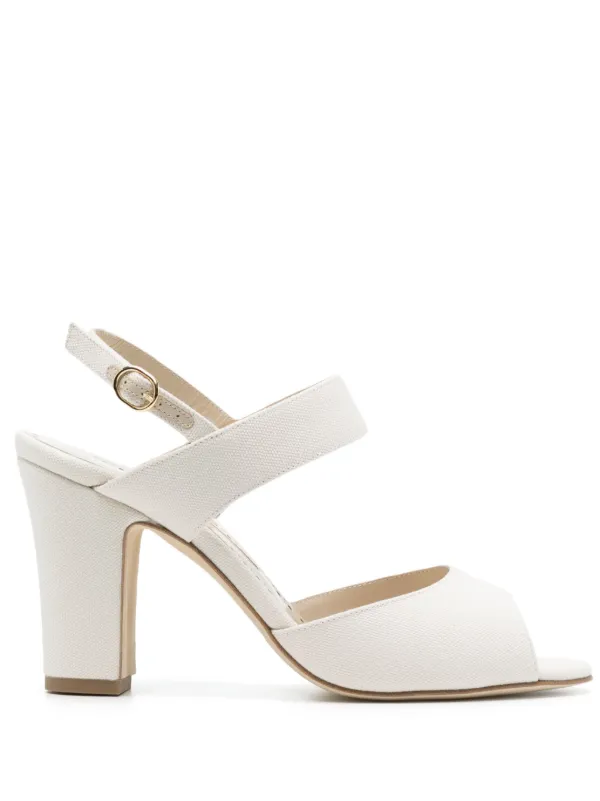 Manolo Blahnik 100mm Canvas Sandals White FARFETCH AZ