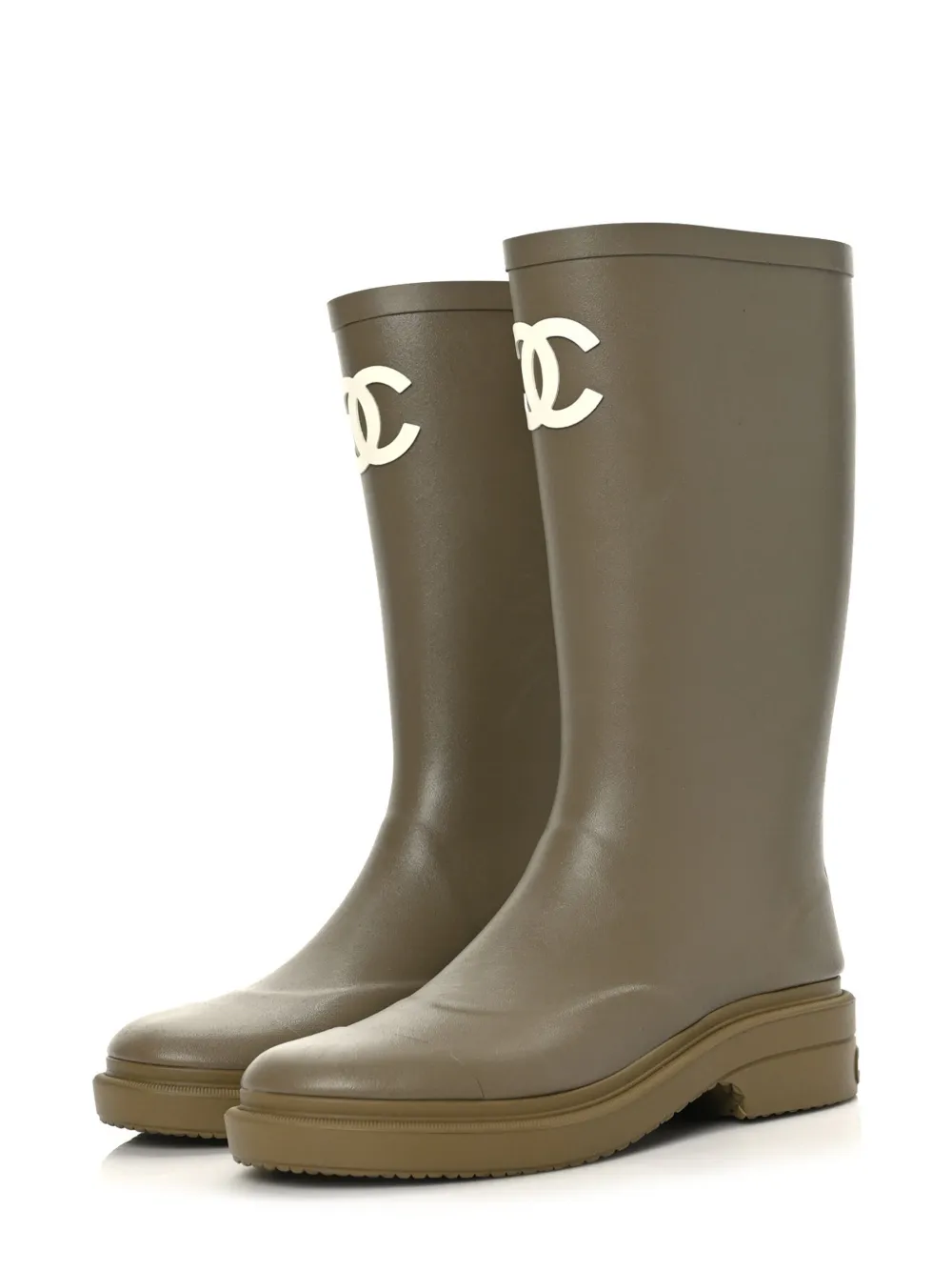 Pre-owned Chanel Cc-logo Rain Boots In Neutrals