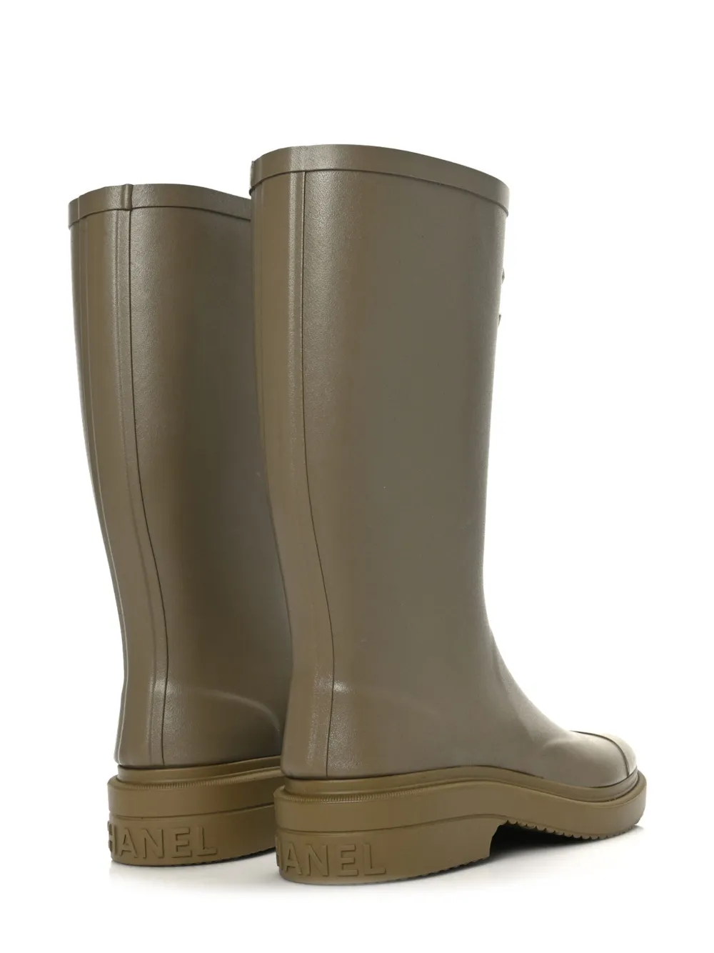 Pre-owned Chanel Cc-logo Rain Boots In Neutrals