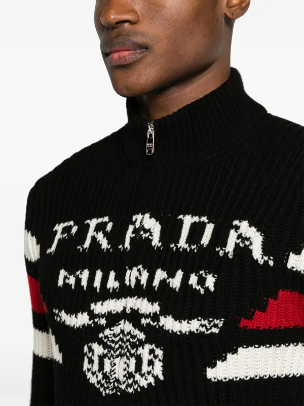 Prada logo-jacquard Cashmere Cardigan | Black | FARFETCH NO