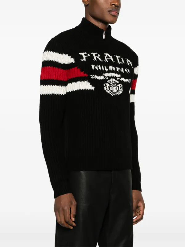 Prada logo-jacquard Cashmere Cardigan | Black | FARFETCH