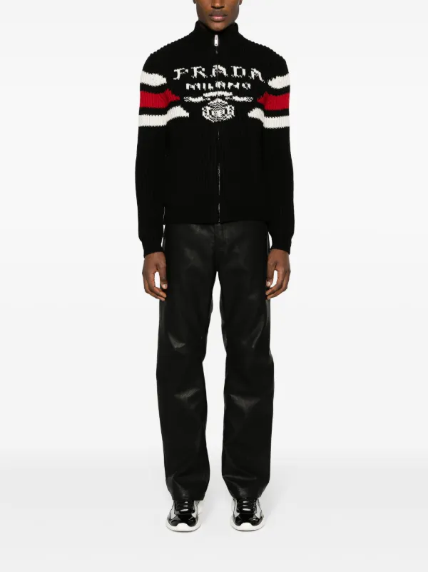 Prada logo-jacquard Cashmere Cardigan | Black | FARFETCH