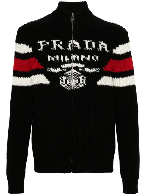Prada logo-jacquard cashmere cardigan