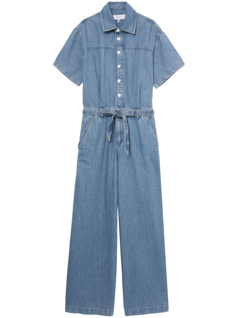 belted denim jumpsuit