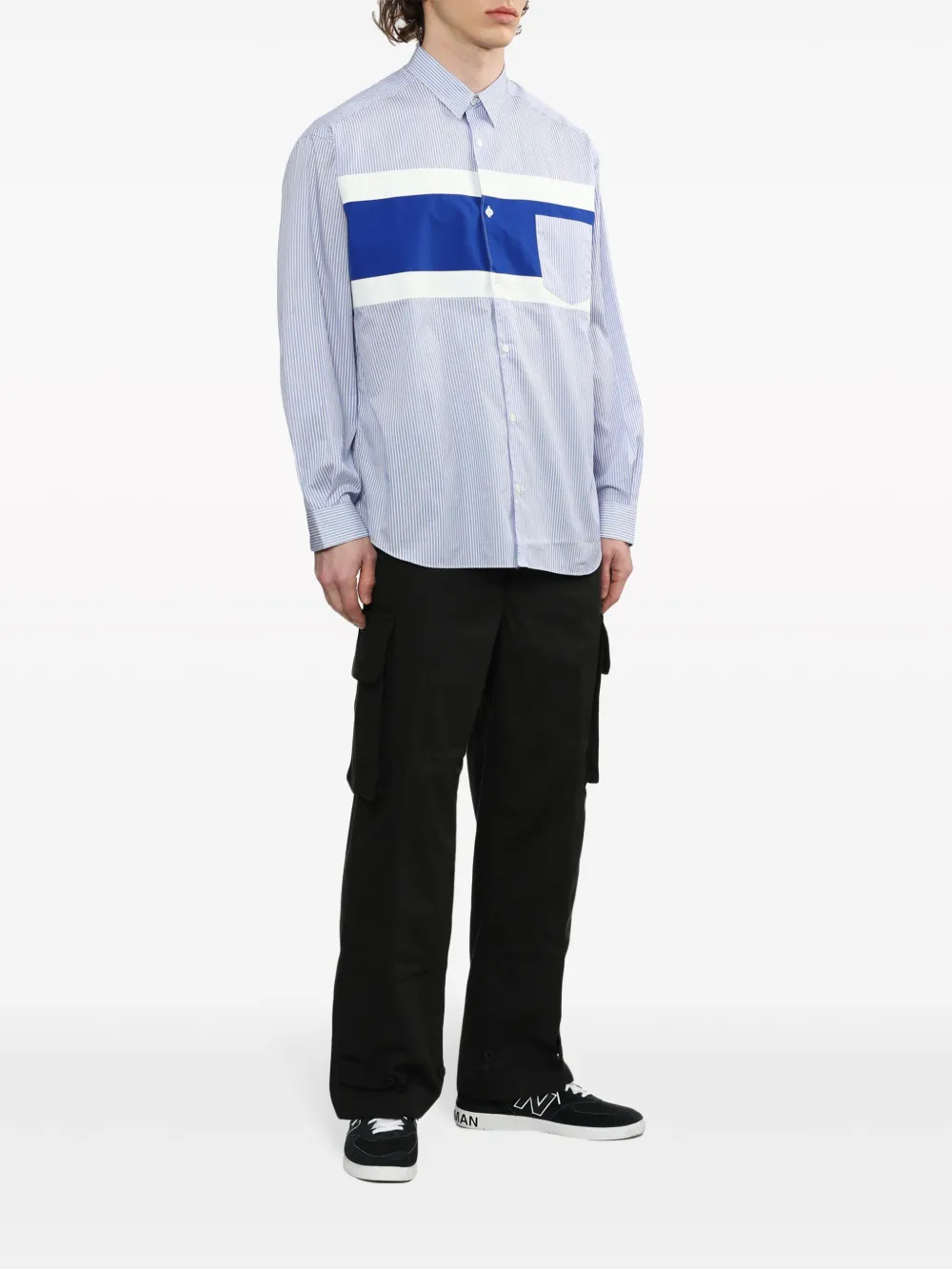 Comme des Garçons Homme Gestreept overhemd met colourblocking - Blauw