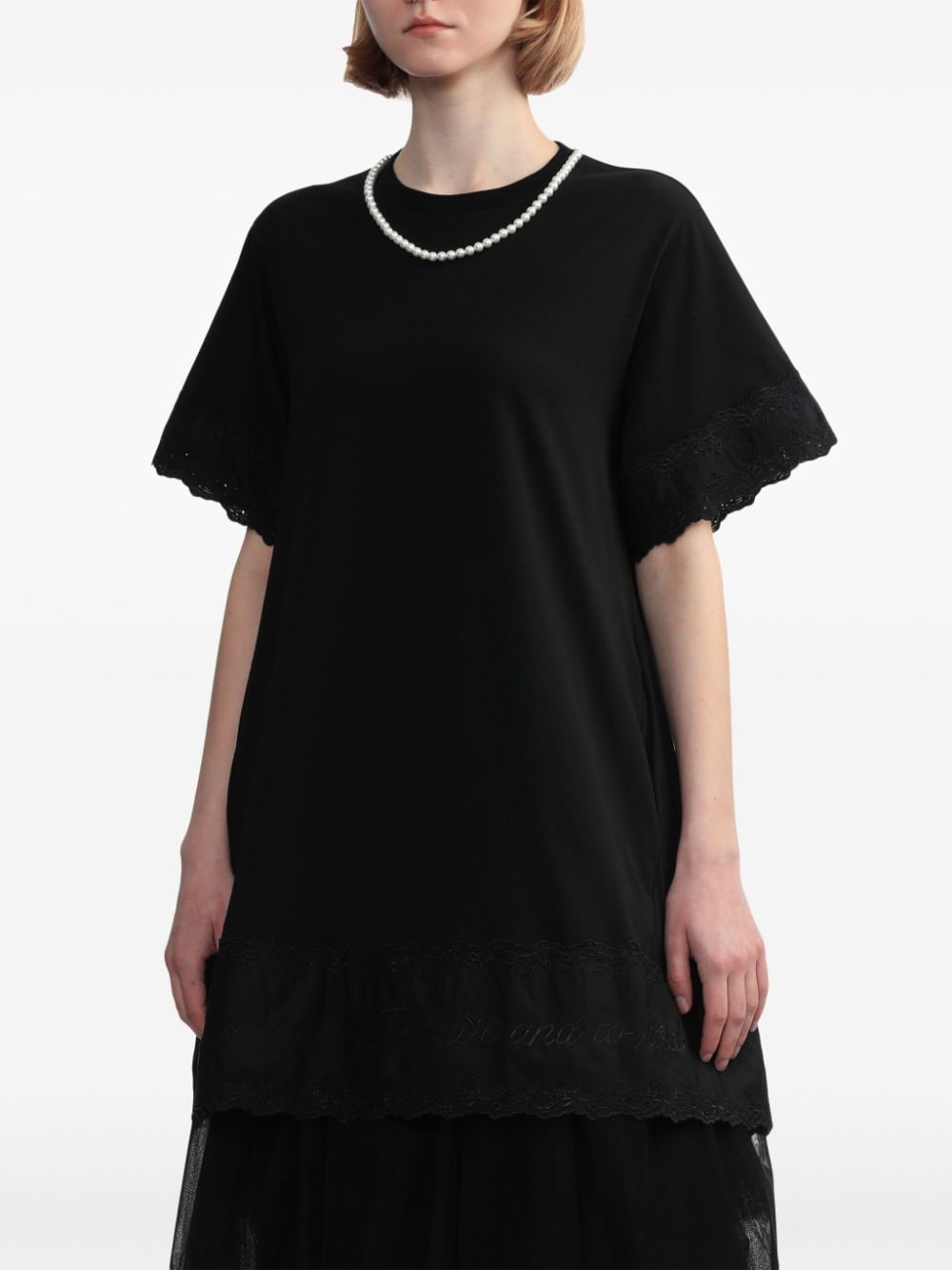 Shop Simone Rocha Pearl-embellished Cotton T-shirt In Black