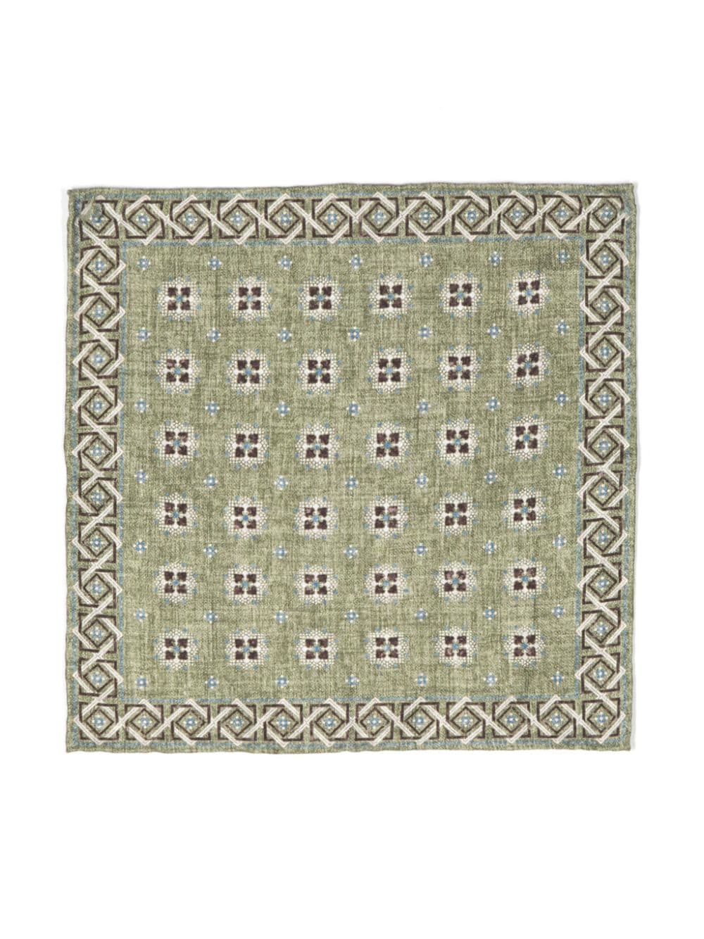 Lady Anne Geometric-print Silk Pocket Square In Green