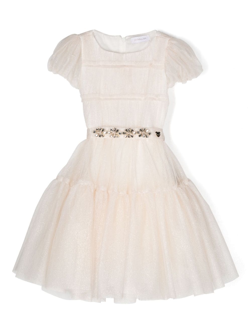 Monnalisa Kids' Glitter-detail Tulle Dress In Neutrals