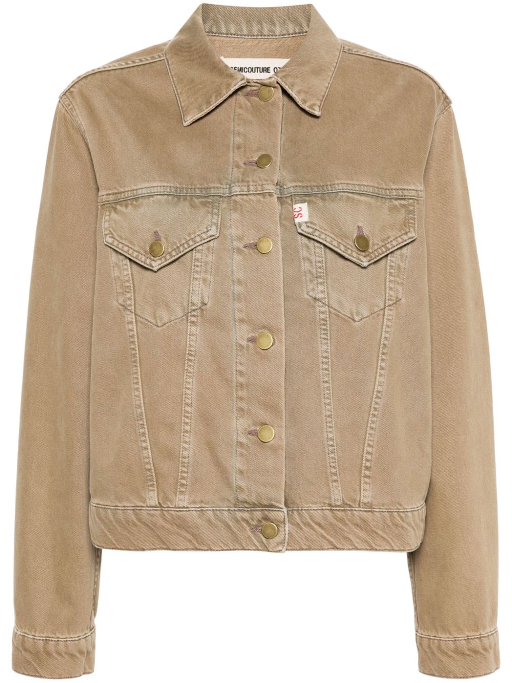 Shop Semicouture Logo-patch Denim Jacket In Neutrals