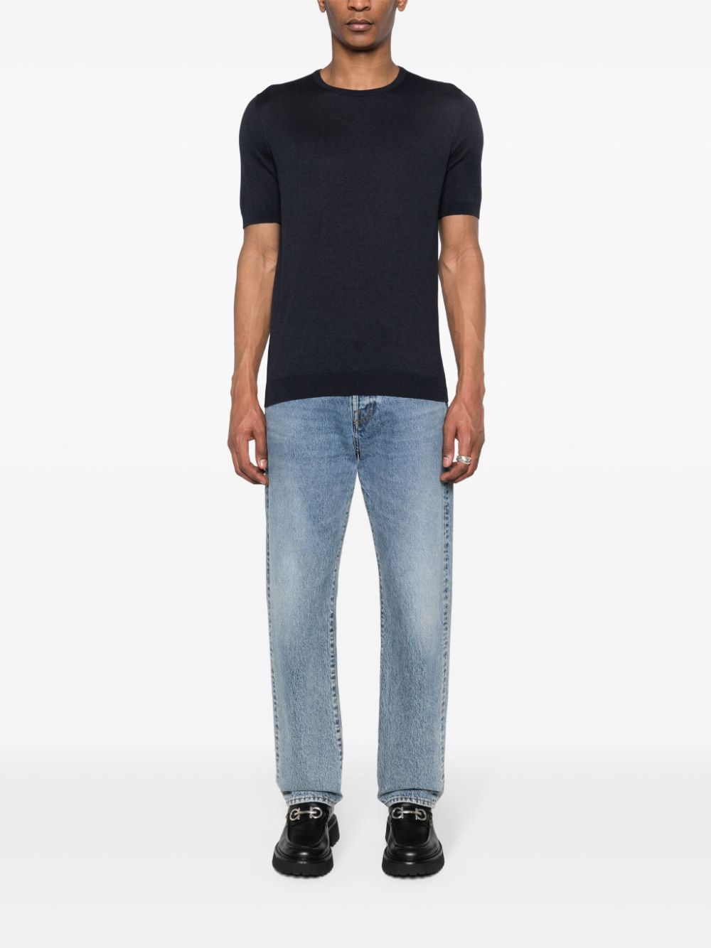 Shop Tagliatore Josh Fine-knit Silk T-shirt In Blue