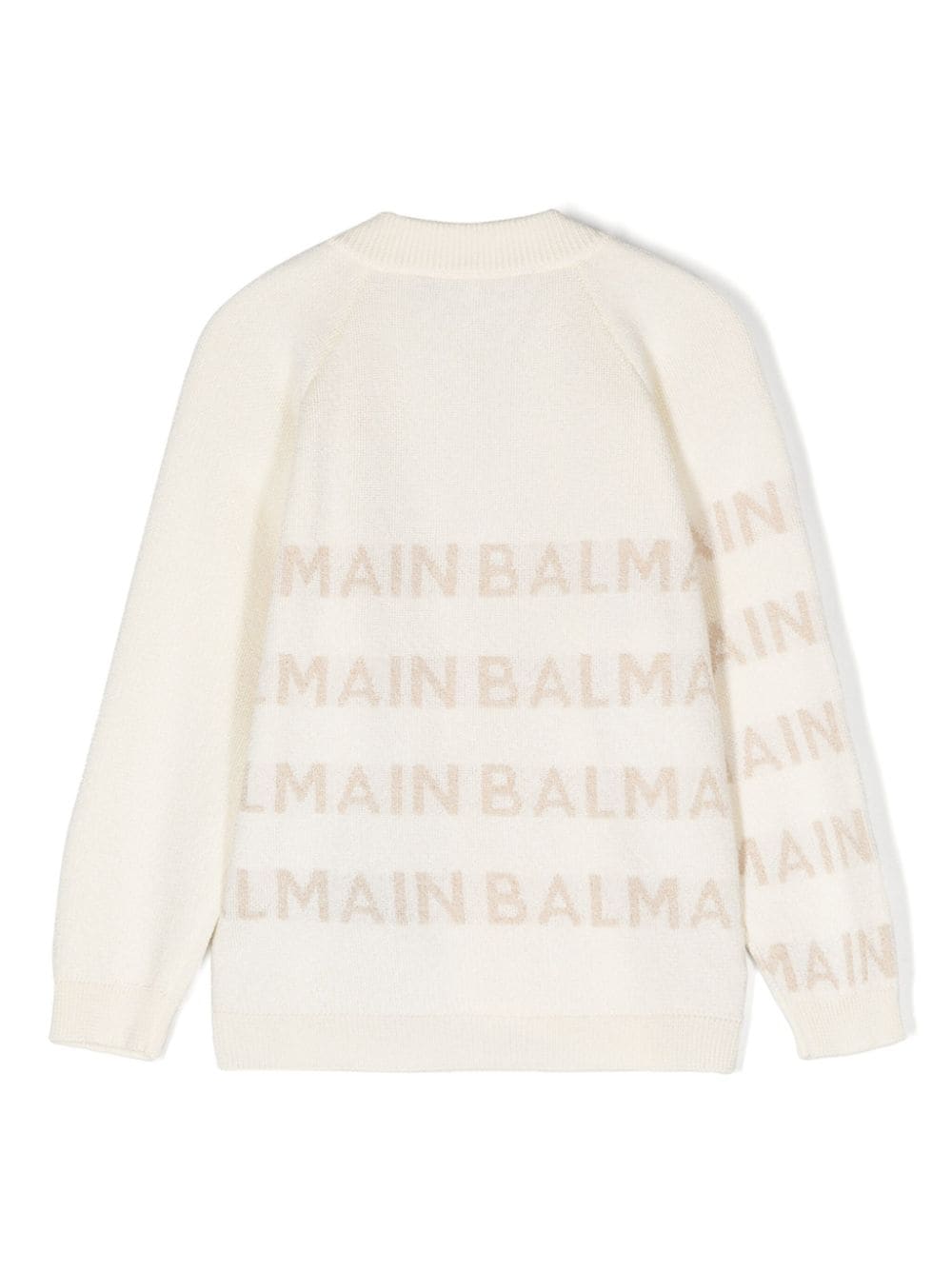 Shop Balmain Logo-intarsia Knitted Cardigan In Neutrals