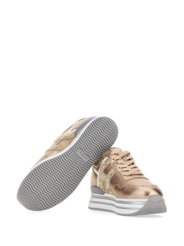 Hogan Midi metallic platform sneakers women CALFSKIN Suede Polyethylene vinyl acetate PEVA Leather Crystal 35.5 Gold