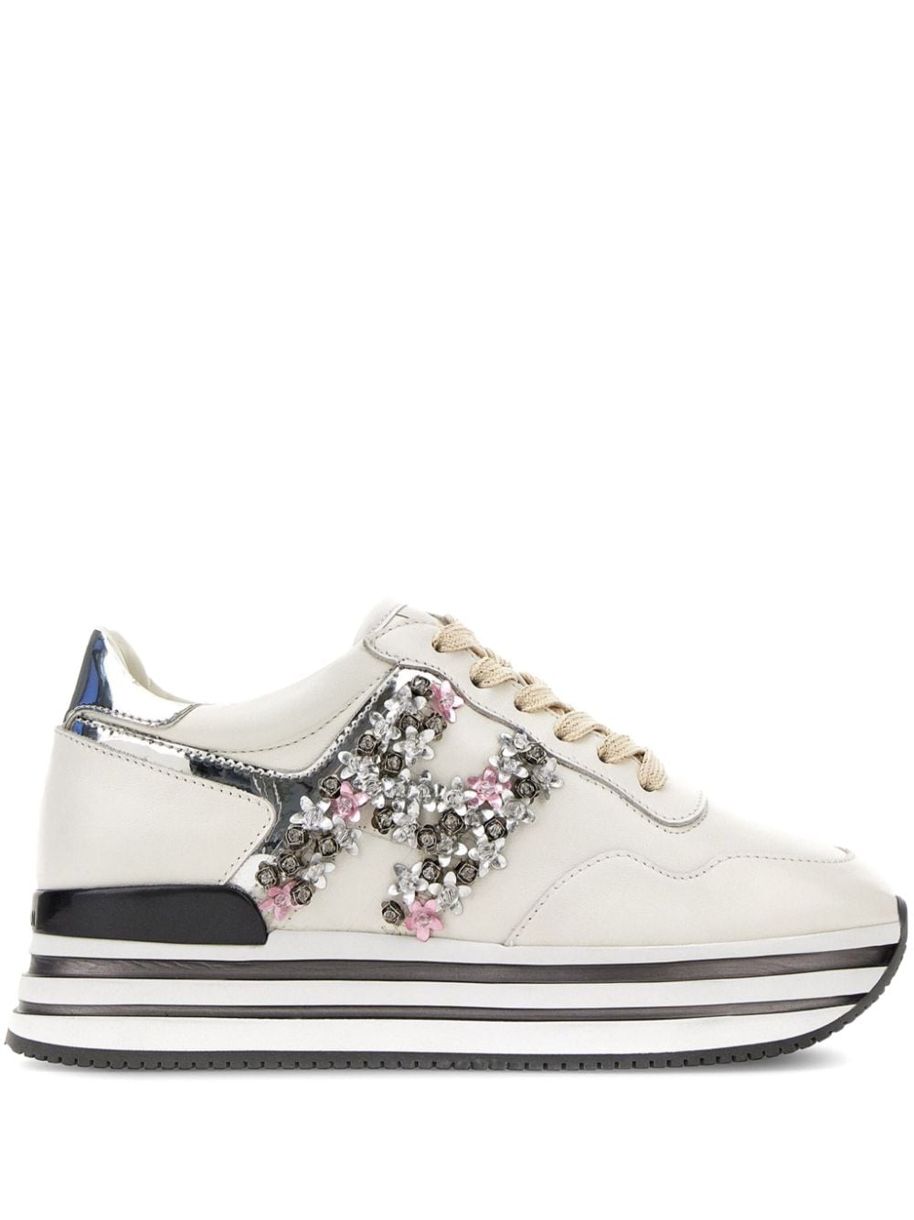 Hogan Midi floral-embellished platform sneakers - Weiß