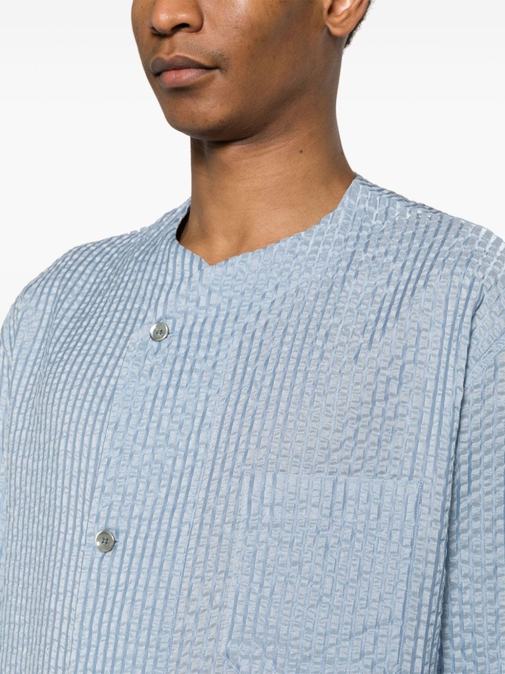 Shop Giorgio Armani Long-sleeve Textured Shirt In Blue