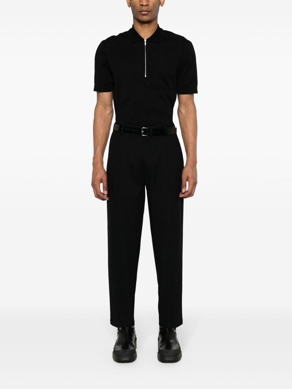 Shop Emporio Armani Patterned Cotton Tailored Trousers In Black