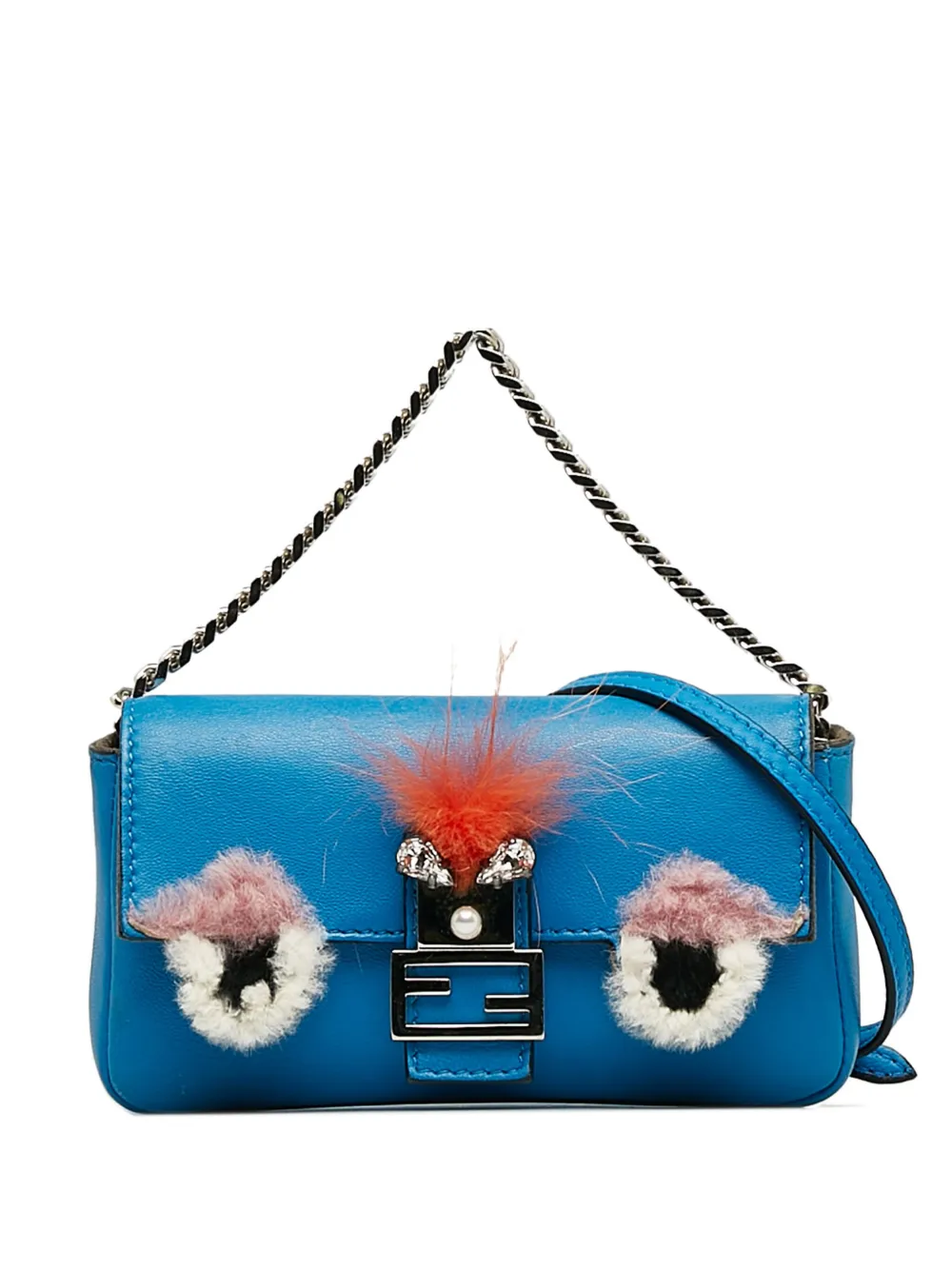 Pre-owned Fendi 2000-2010 Micro Monster Baguette Shoulder Bag In Blue