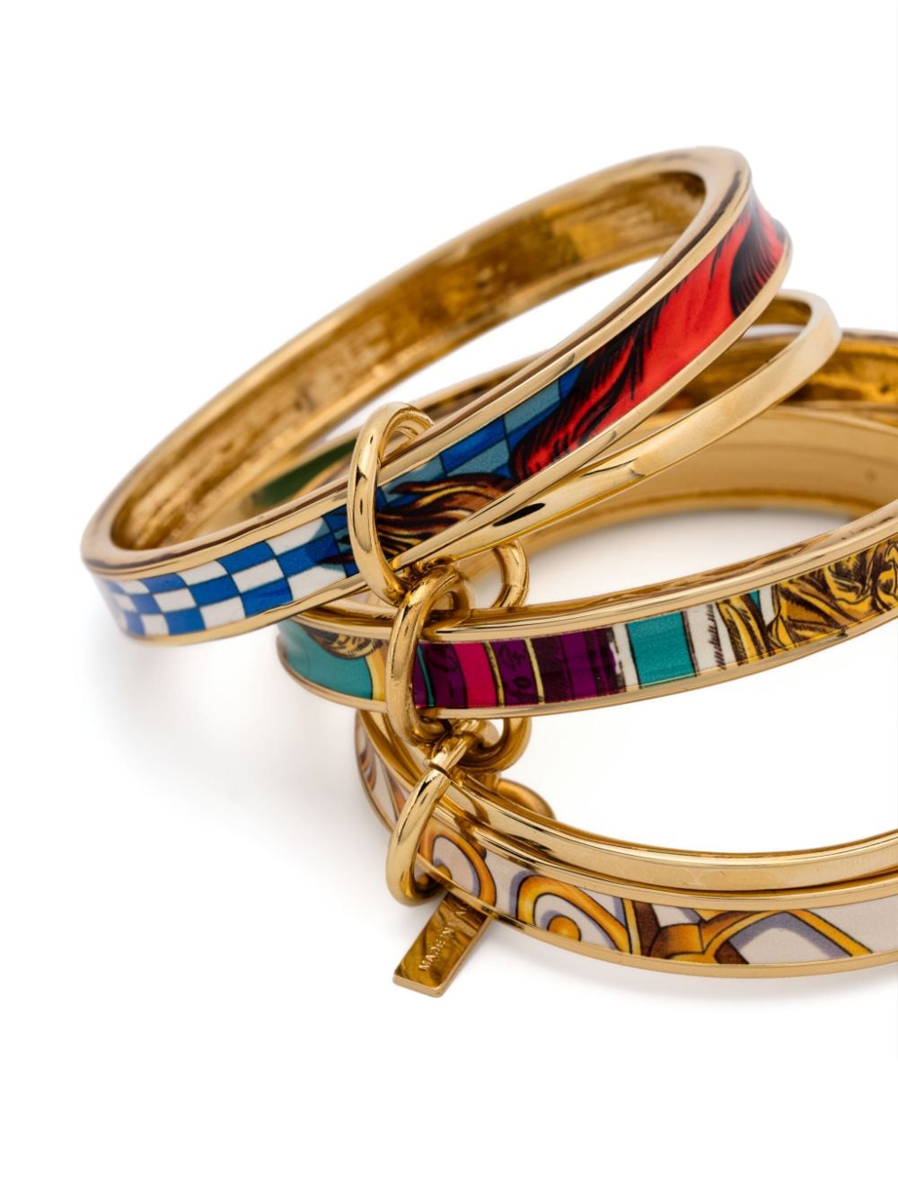 Shop Moschino Mixed-print Connected Bangles In Gold