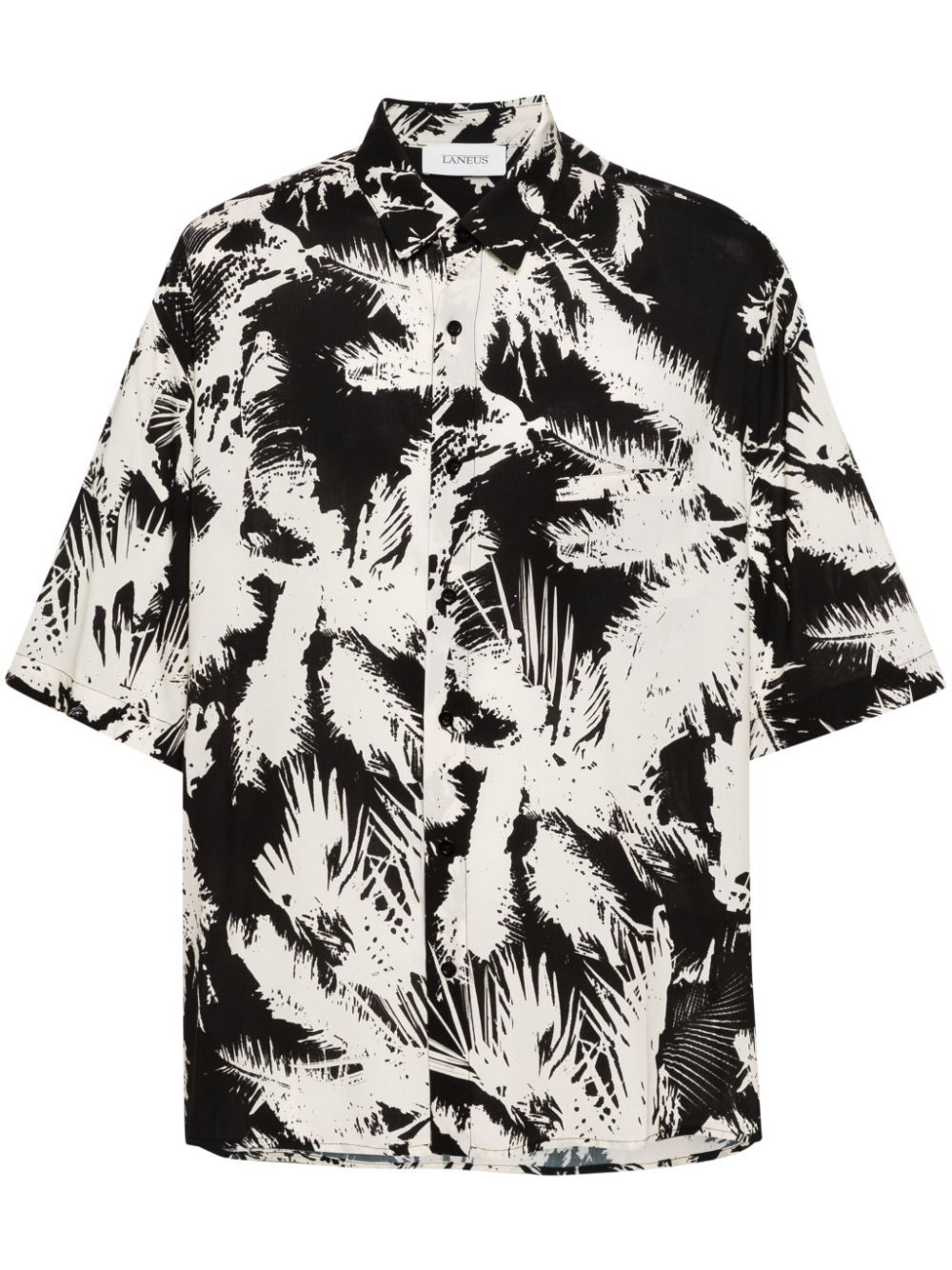 Shop Laneus Abstract-print Bowling Shirt In Black