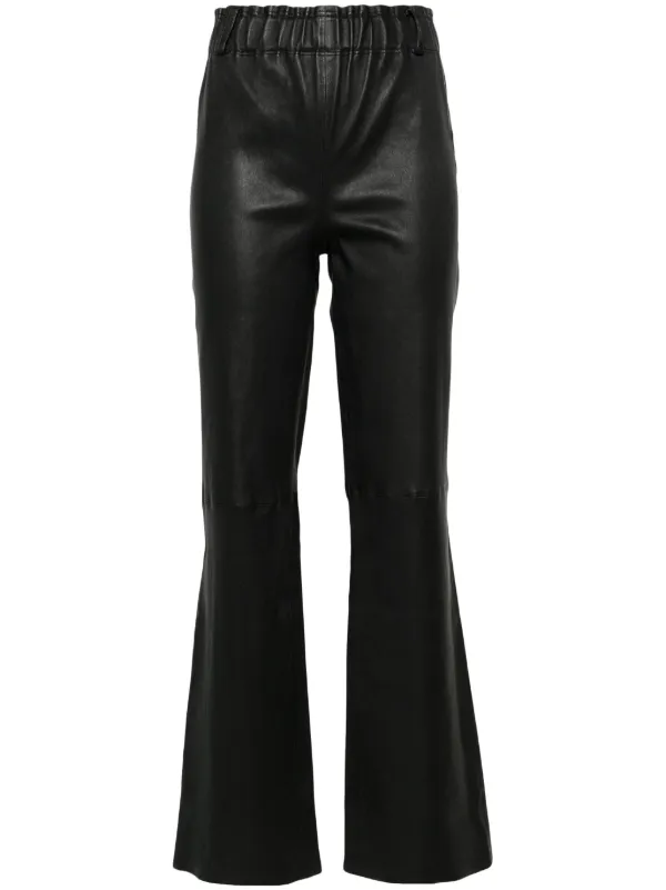 Flared Trousers High Waisted Black Leather Trousers Black Faux