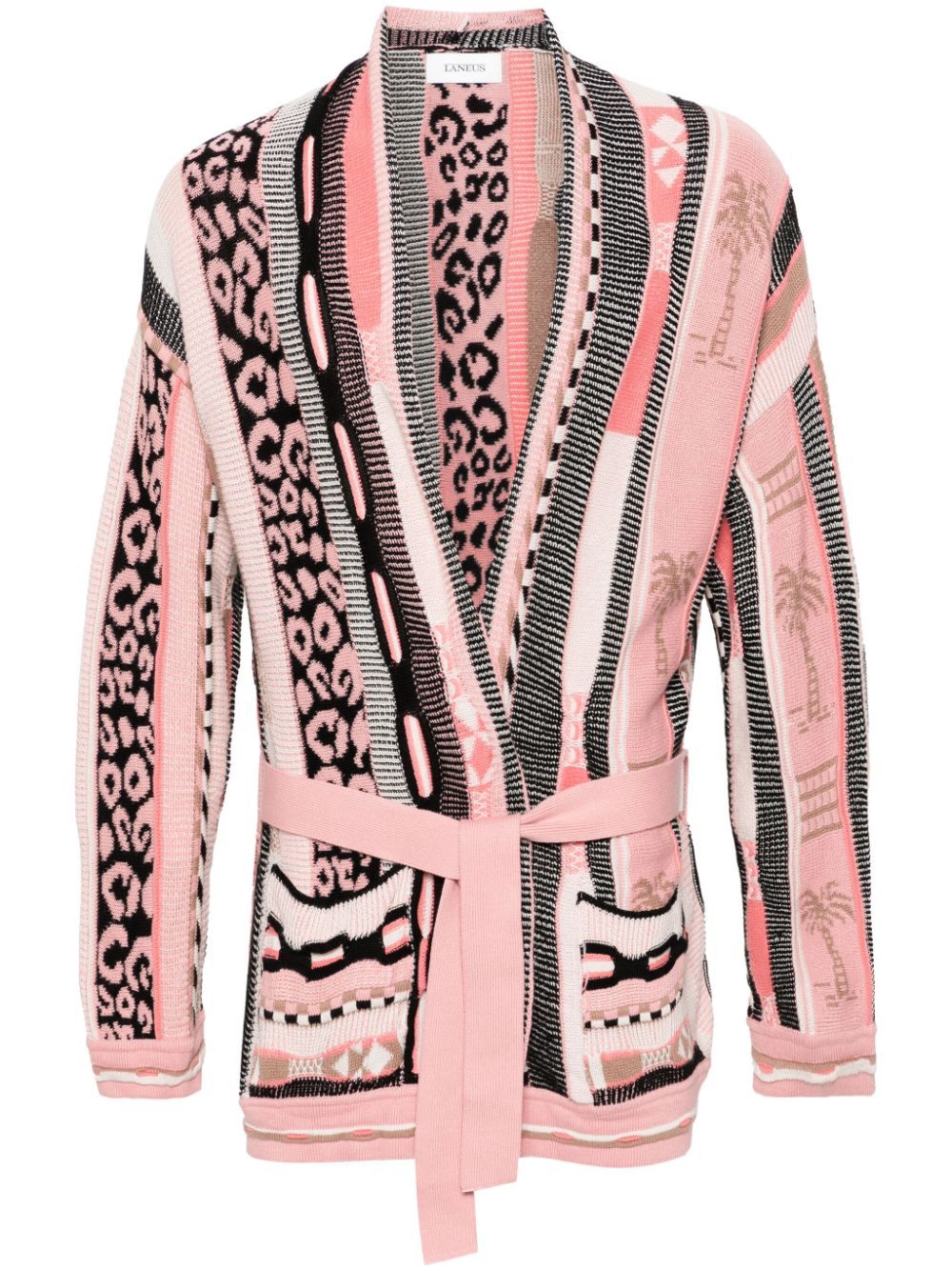 Shop Laneus Patterned-jacquard Cotton Cardigan In Pink
