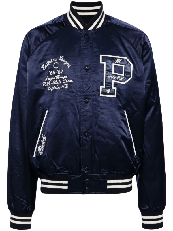 Polo Ralph Lauren logo applique Satin Bomber Jacket Blue FARFETCH AO