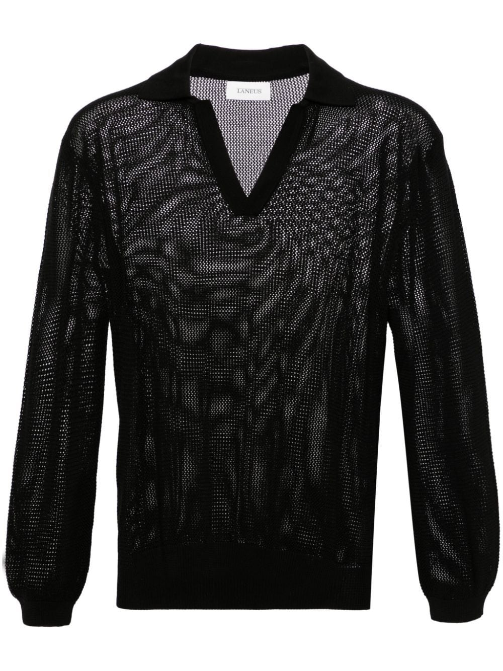 Shop Laneus Open-knit Polo Top In Black