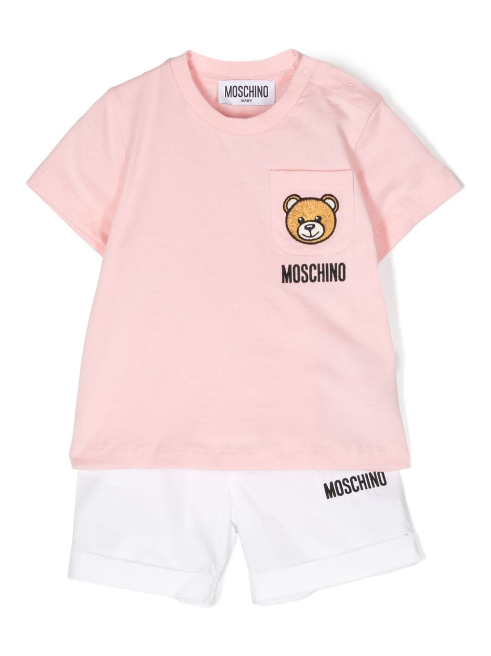Moschino Babies' Teddy Bear 图案短裤套装 In Pink