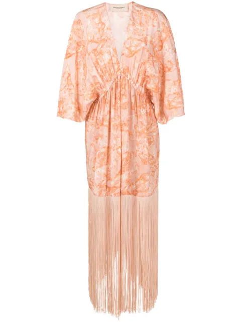Adriana Degreas Vestido longo com estampa abstrata e franjas