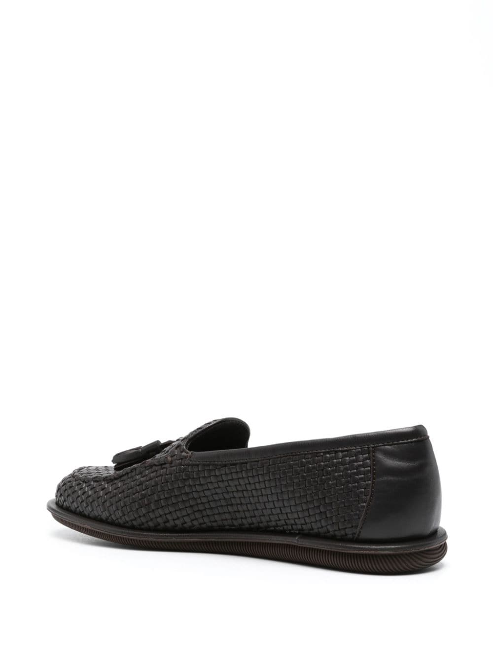 Shop Giorgio Armani Tassel-detail Leather Loafers In Brown