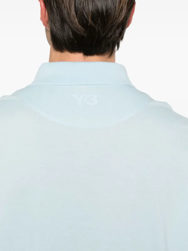 Y 3 logo rubberised Cotton Pique Polo Shirt Blue FARFETCH AO