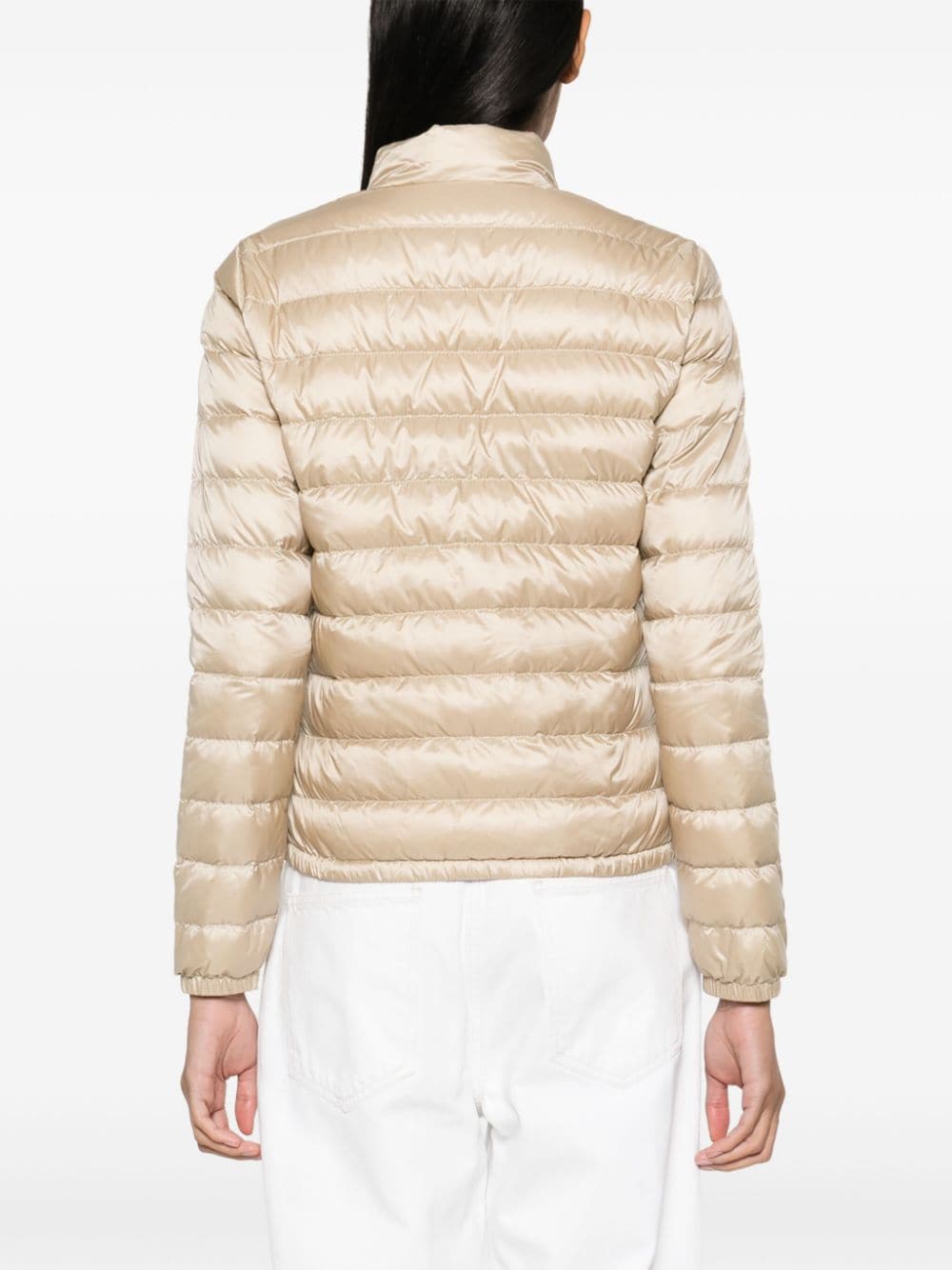 Moncler Gewatteerd jack met logo applicatie Beige