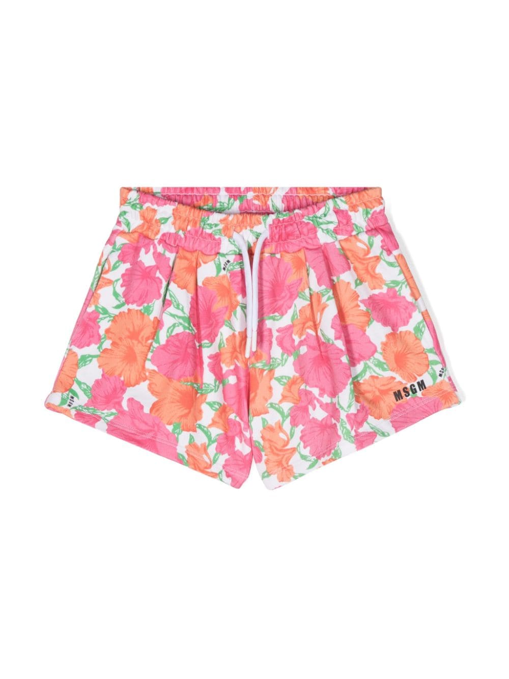 Msgm Kids' Floral-print Cotton Shorts In White
