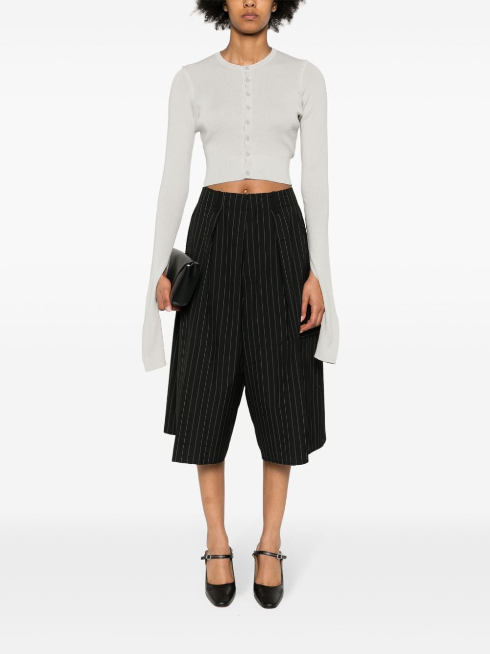 Shop Mm6 Maison Margiela Pinstripe-pattern Wide-leg Shorts In Black