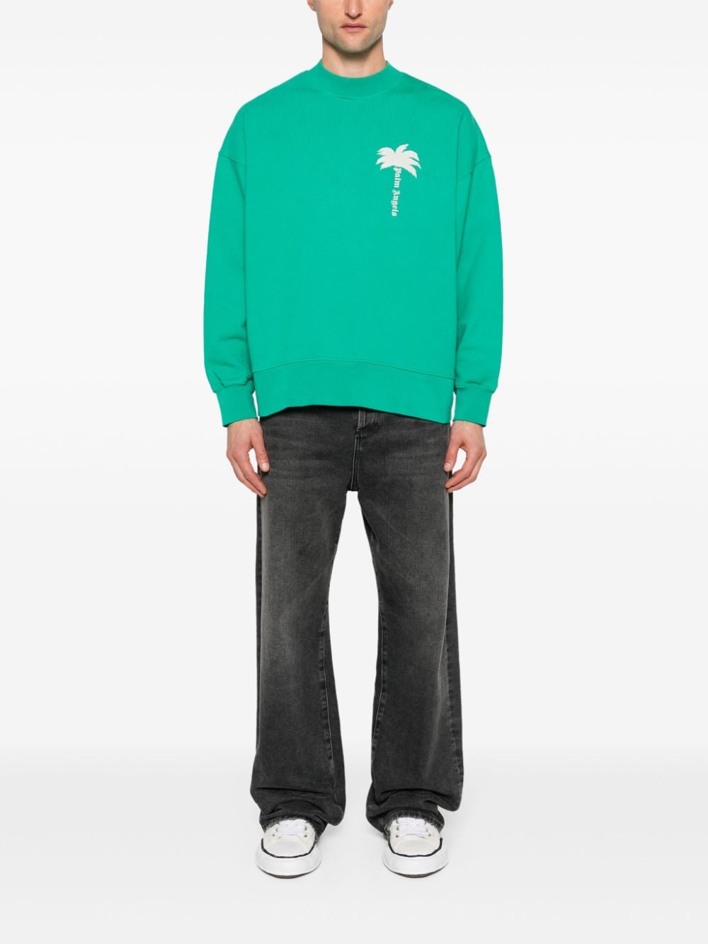 Shop Palm Angels The Palm Cotton Sweatshirt In Green