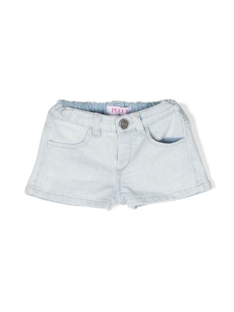 PUCCI Junior logo-patch denim shorts