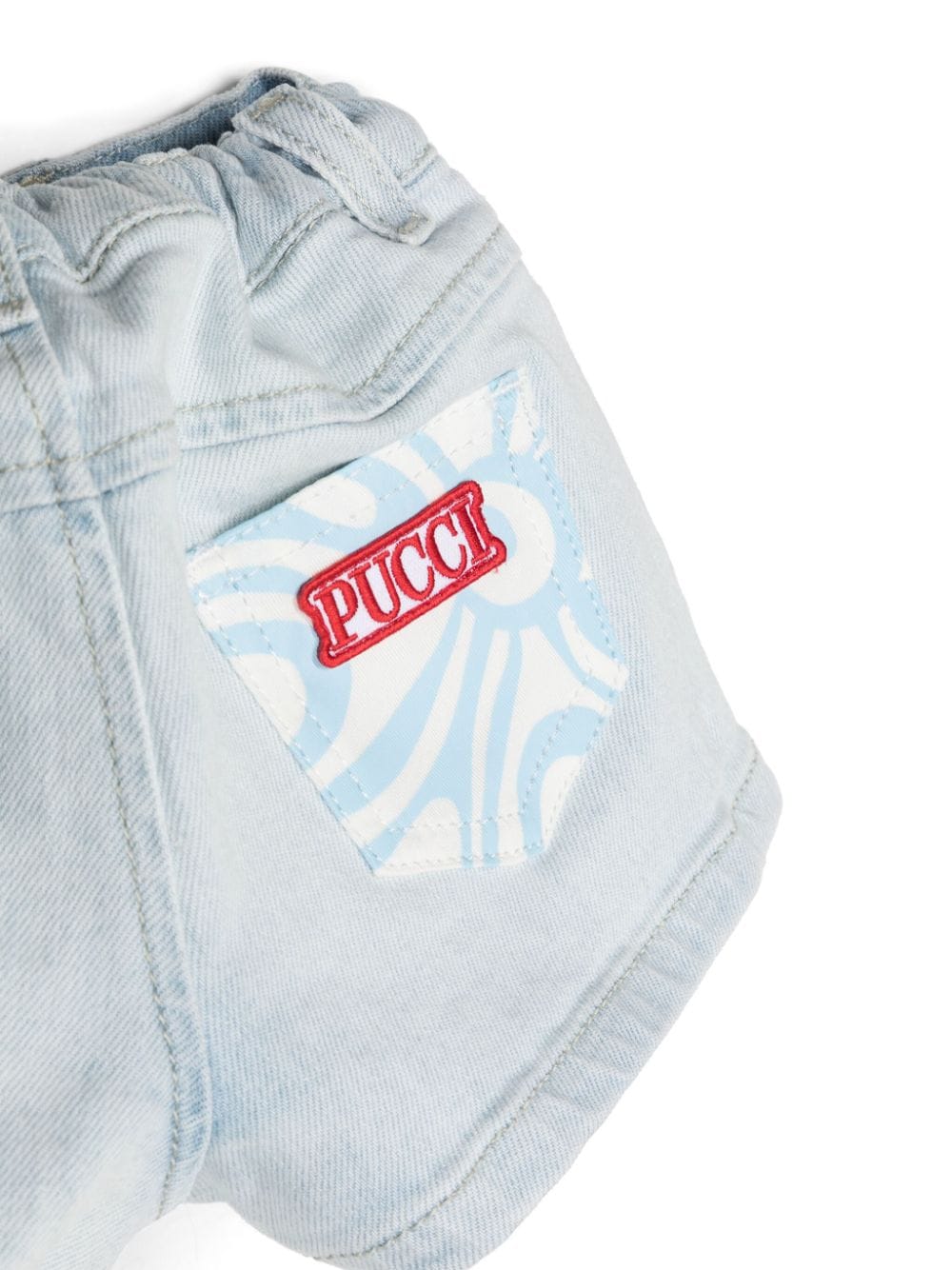 Shop Pucci Junior Logo-patch Denim Shorts In 蓝色