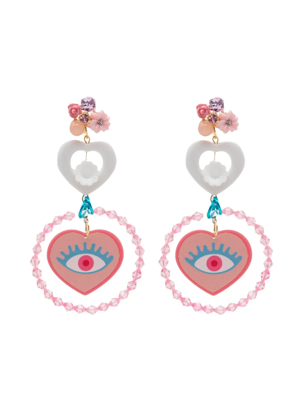 Amir Slama heart-charm eye-motif drop earrings | Pink | Image 1